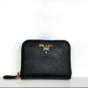Prada Black Saffiano Leather Zip-Around Coin Case